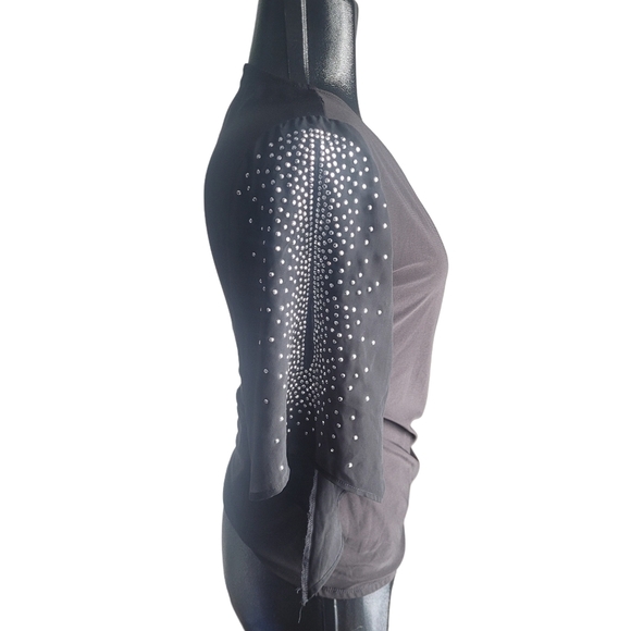 Black Collection Faux Wrap Cropped Bell Sleeve Top S - Picture 4 of 8